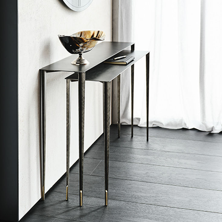 Etoile Pair of Console Tables in Two Heights with Brass Details