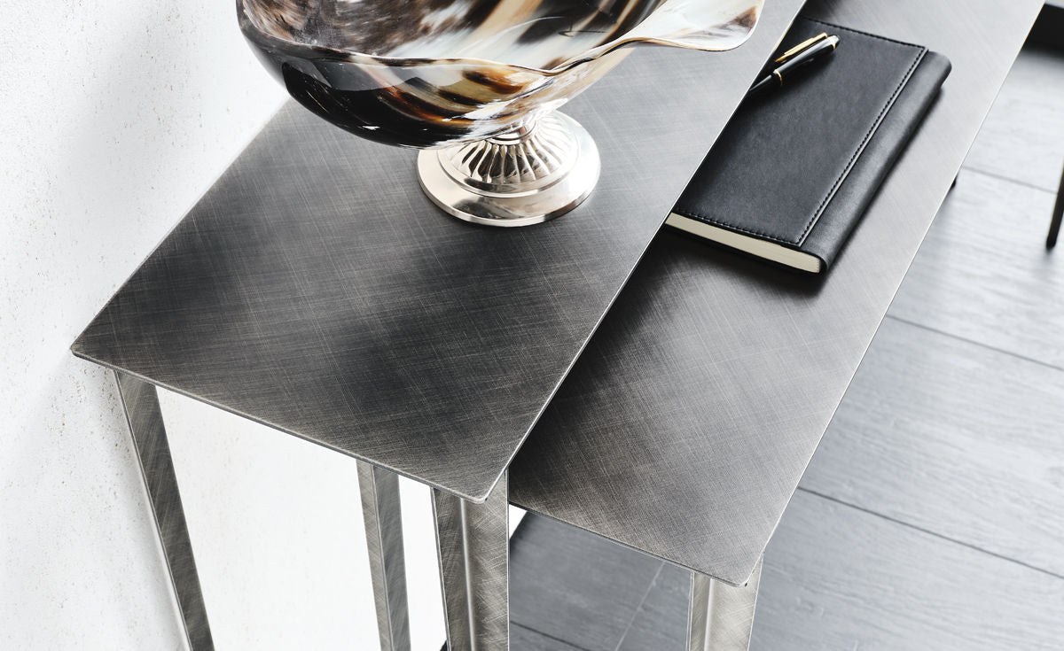 Etoile Pair of Console Tables in Two Heights with Brass Details