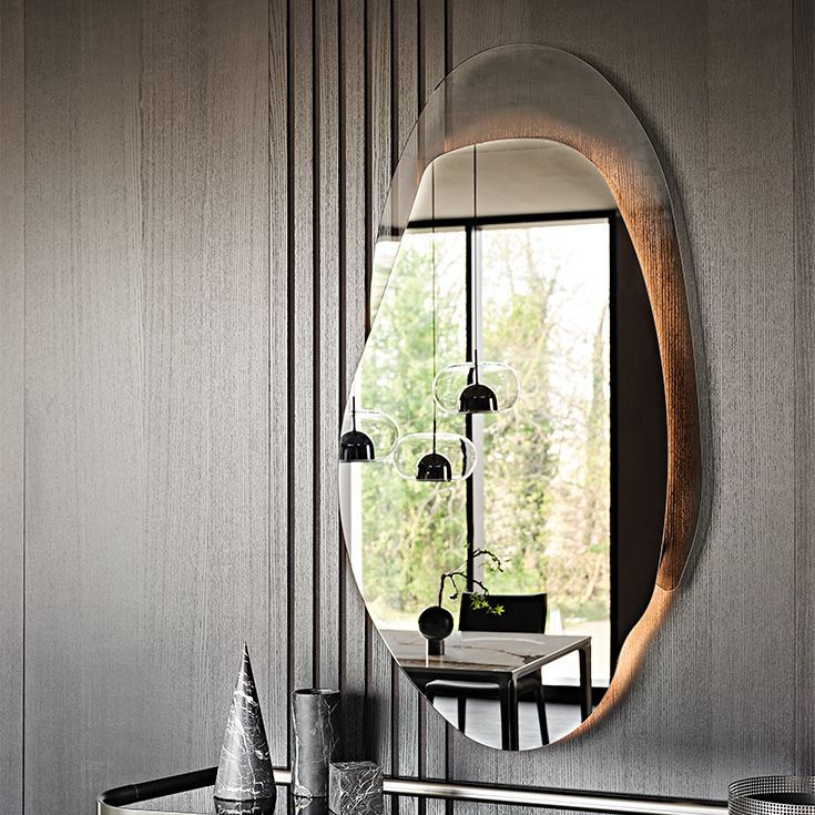 Akumal Wall Mirror in Mirrored Fumé Glass with Fumé Glass Frame