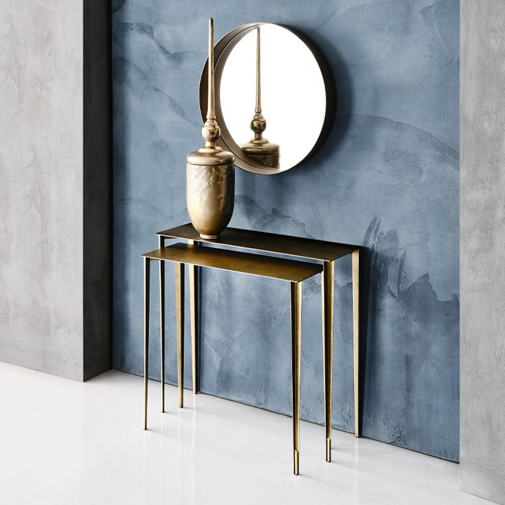 Etoile Pair of Console Tables in Two Heights with Brass Details