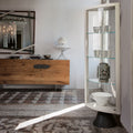 SABA Modern Swiveling Glass Showcase with Leather Frame by Cattelan Italia