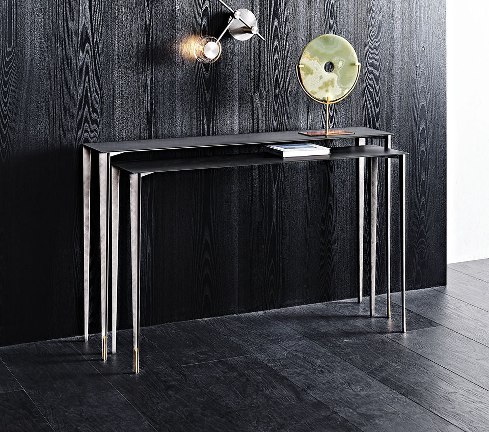 Etoile Pair of Console Tables in Two Heights with Brass Details