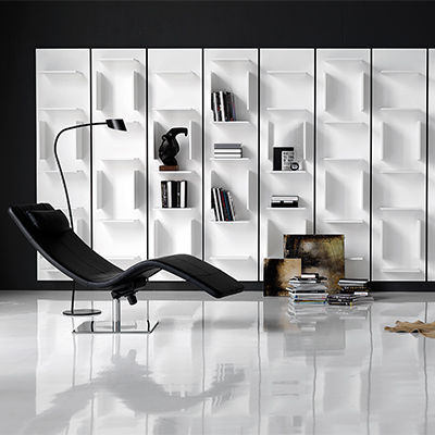 FIFTY Modular Wall Bookcase in Bronze or White Lacquered Embossed Wood