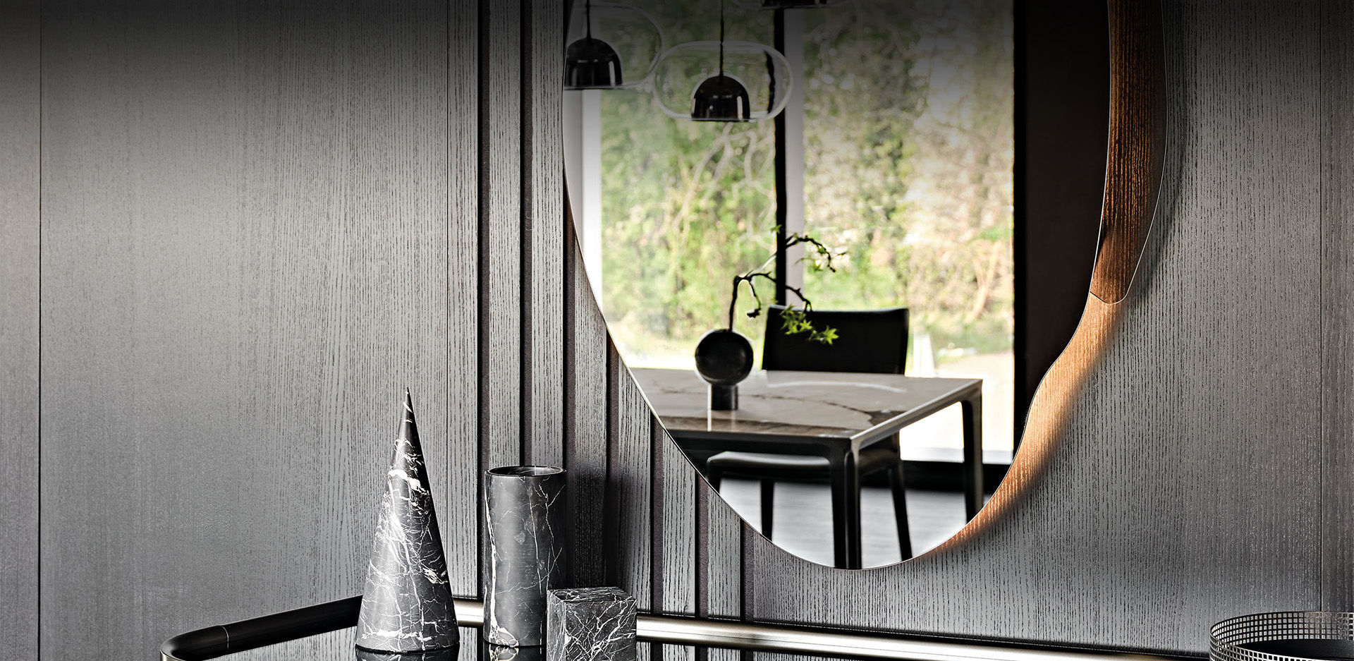 Akumal Wall Mirror in Mirrored Fumé Glass with Fumé Glass Frame