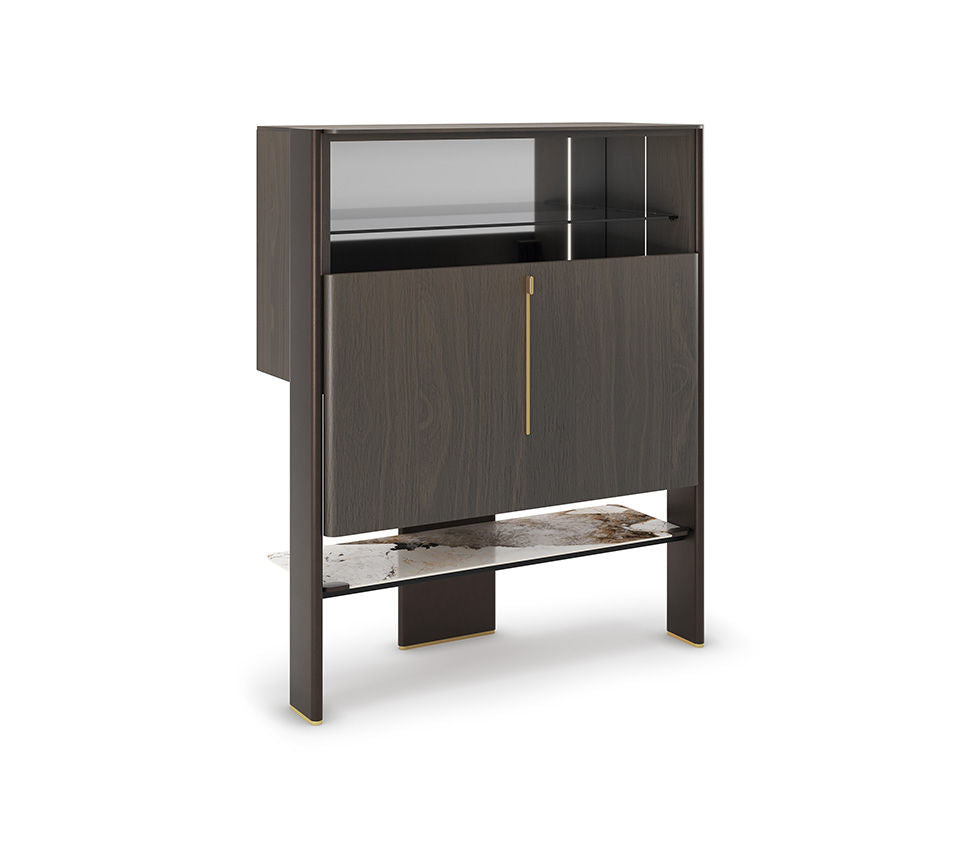 Cremona Chaise Longue Bar Unit with Sliding Door in Burned Oak