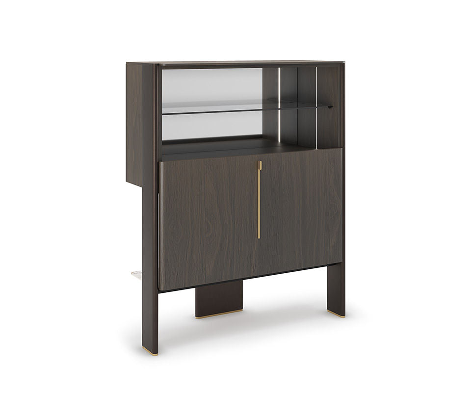 Cremona Chaise Longue Bar Unit with Sliding Door in Burned Oak