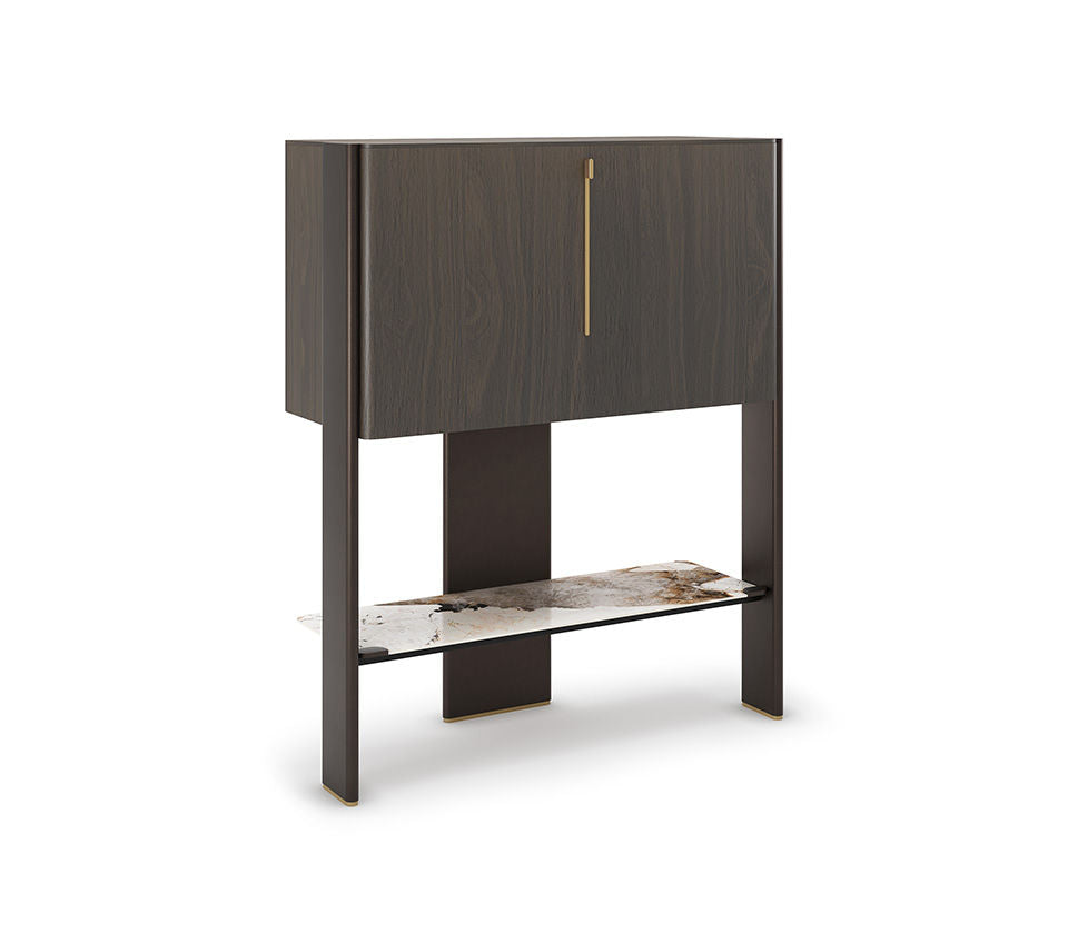 Cremona Chaise Longue Bar Unit with Sliding Door in Burned Oak