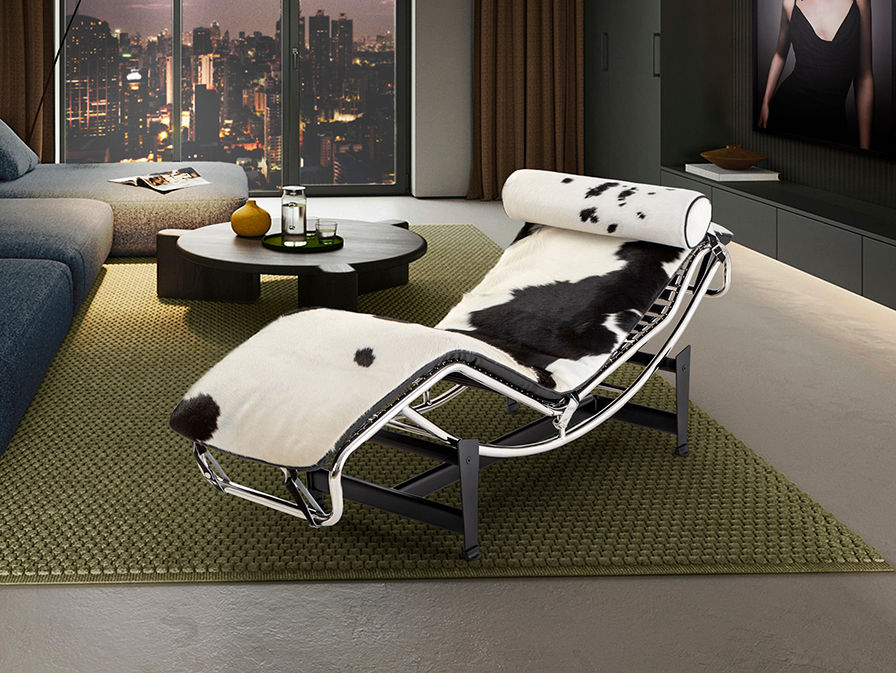 LECO - CHAISE LONGUE COWHIDE WHITE/BLAC