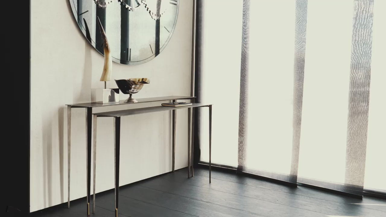Etoile Pair of Console Tables in Two Heights with Brass Details